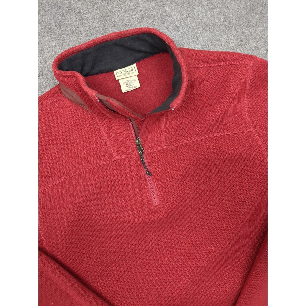 L.L.Bean Mens Pullover Fleece Quarter‎ Zip Sweater Red Medium M/Reg OHMJ9